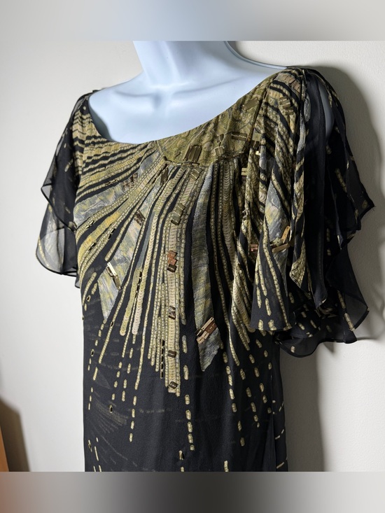 Diane Von Furstenberg Dresses & Skirts - Diane von Furstenberg Silk Embellished Flutter Sleeve Dress Black Gold Art Deco